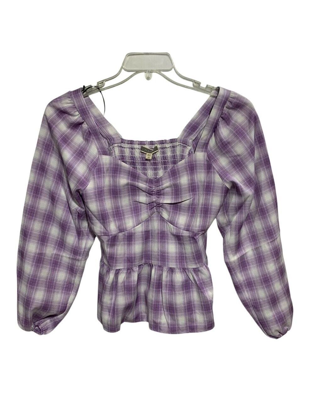 Pleione Purple and White Plaid Sweetheart Neckline Cropped Top XS New NWT